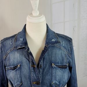 Guess distressed denim jacket, very fitted, EUC